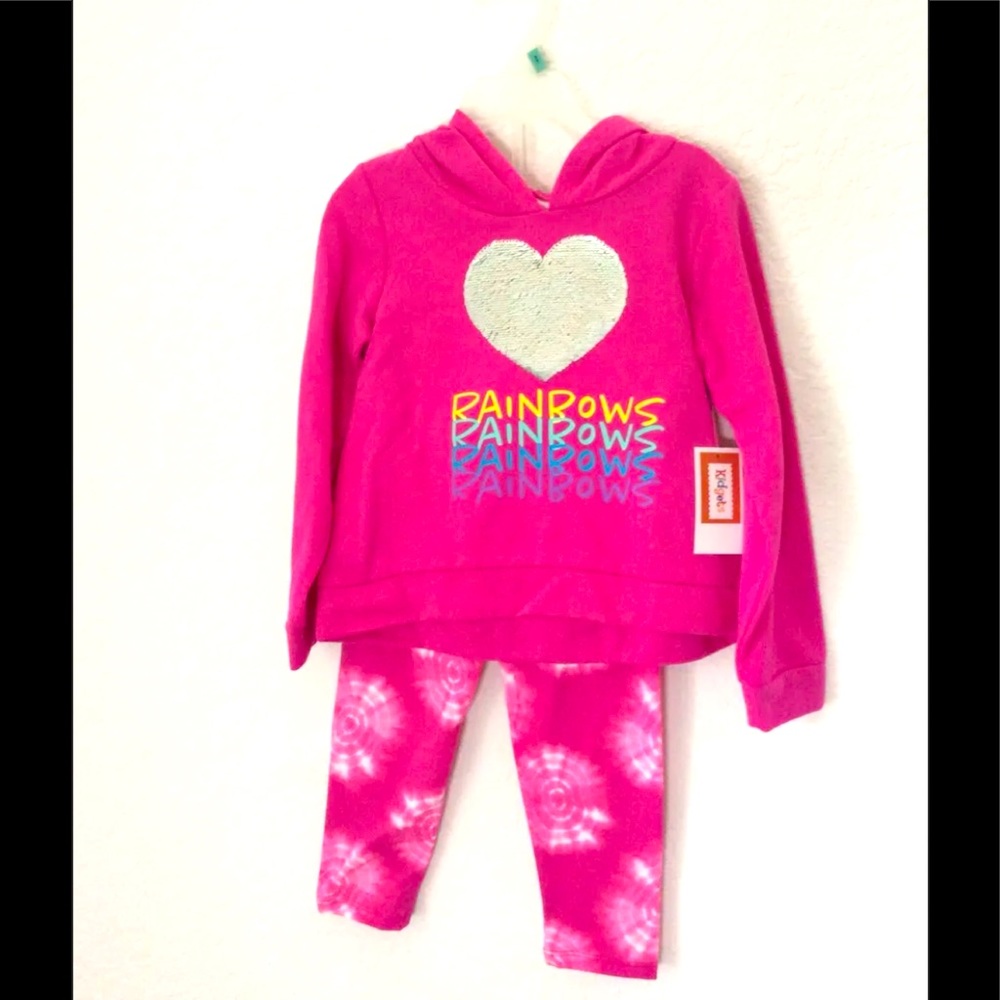 NEW!!! Toddlers 3T Baby Girl 2-Piece Pink Rainbows Heart Hoodie Tie-Dye Pants